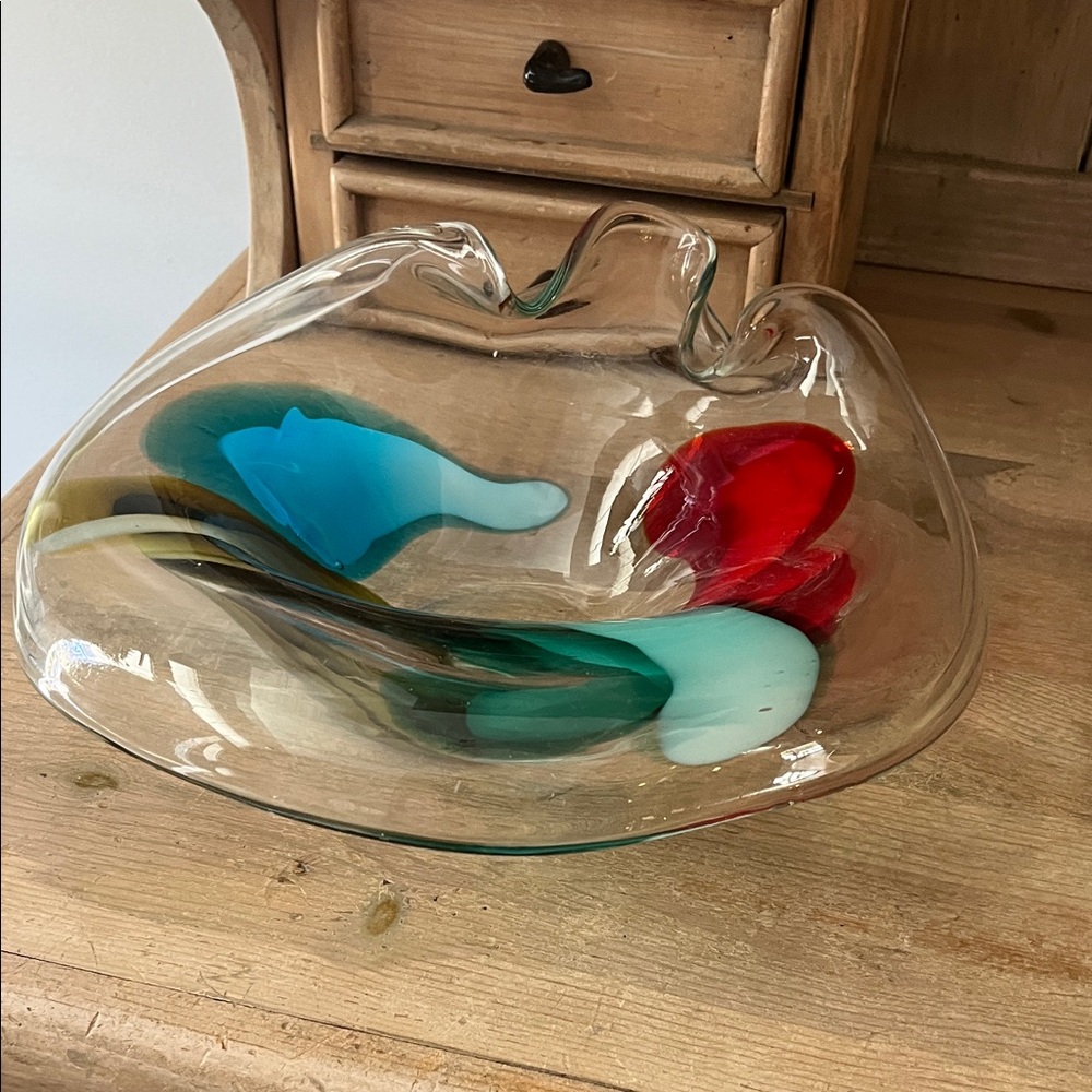 Vintage Murano Style Sommerso “Splash” Art Glass Bowl Catchall Decorative Bowl